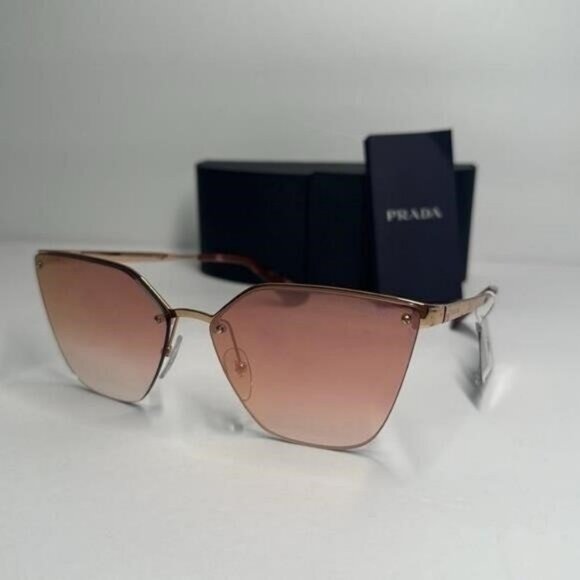 💯- New Prada Cinéma Dark Gold Irregular Cat Eye Sunglasses Cinéma Collection - Picture 9 of 12